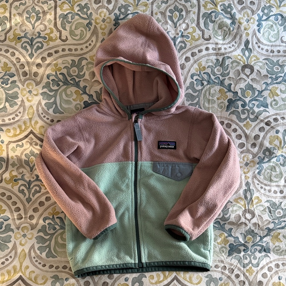 Cozy Kids Patagonia Hooded Fleece Jacket - Mauve and Mint